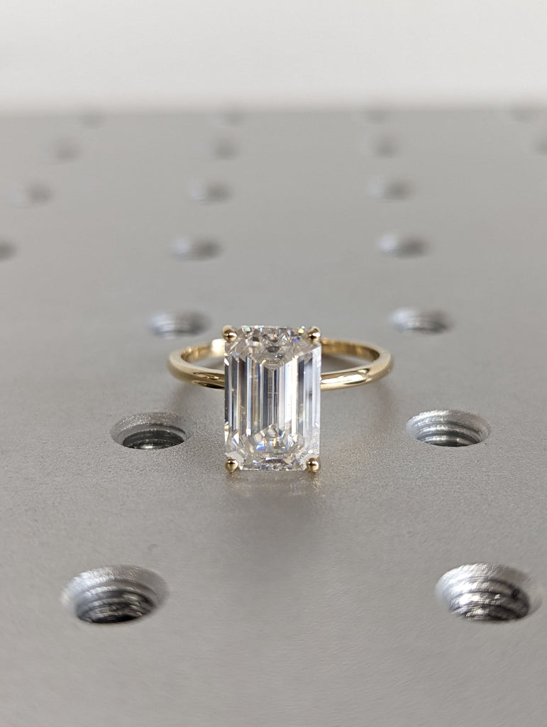 4CT Emerald Cut Moissanite Solitaire Ring, 14K Yellow Gold Engagement Ring, Statement Ring, Gift For Her, Unique Bridal Set image #4