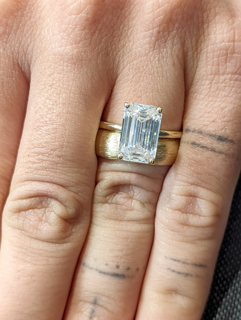 4CT Emerald Cut Moissanite Solitaire Ring, 14K Yellow Gold Engagement Ring, Statement Ring, Gift For Her, Unique Bridal Set image #2