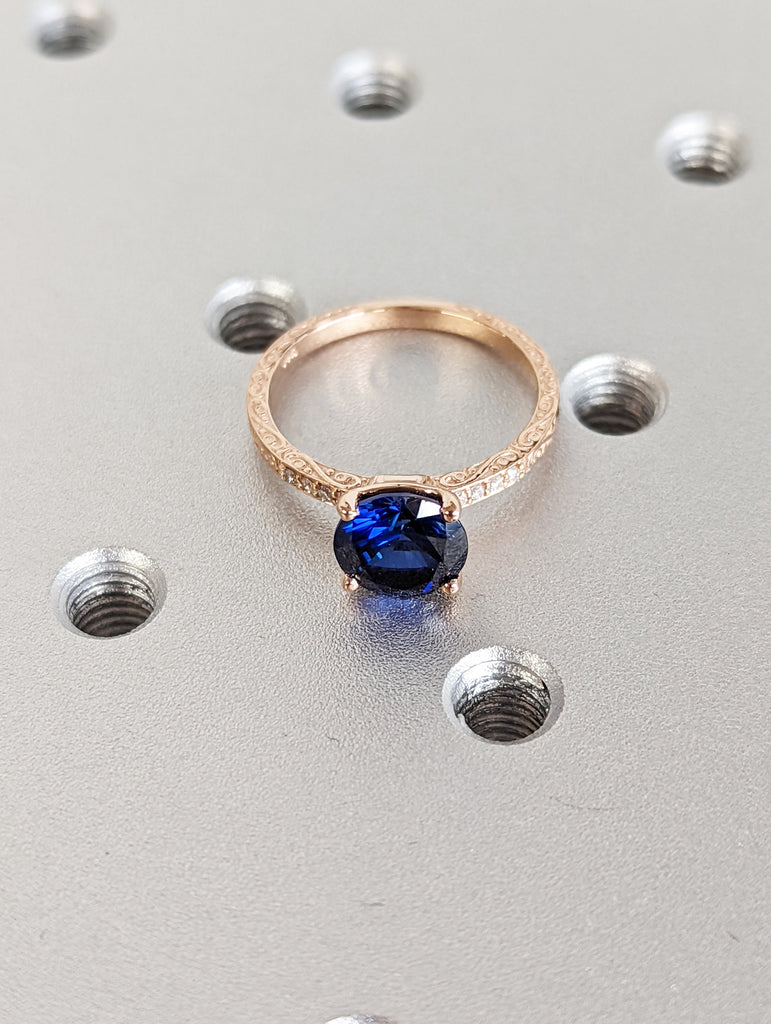 Sapphire Engagement Ring, Ring For Her Gold, Rose Gold Boho Ring, Personalized Ring For Women, Leaf Engagement Ring Rose Gold