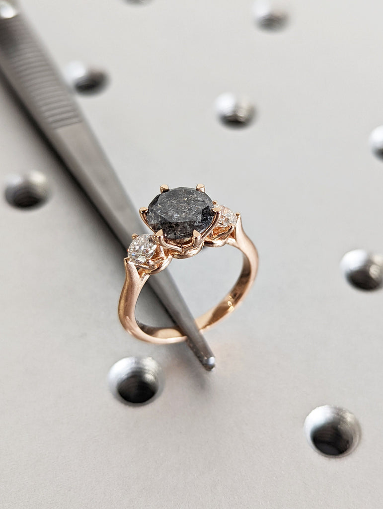 18k Rose Gold Diamond Promise Ring | Gold Rings for Women | Natural Grey Diamond Ring