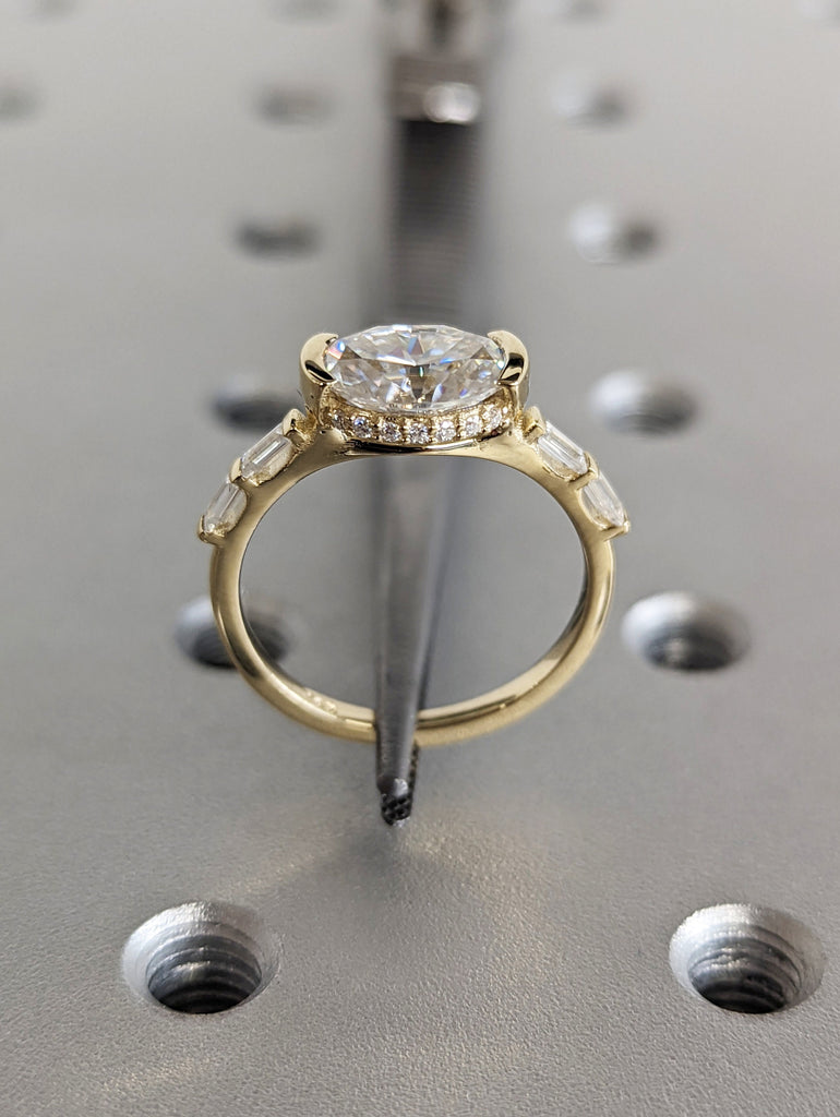 Oval Engagement Ring, 1.5Ct Crushed ice Oval cut 9*6.5mm Moissanite engagement ring, diamond hidden halo ring