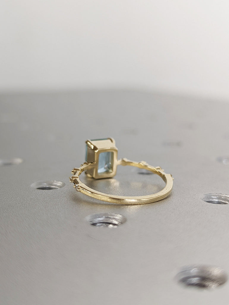 Unique Aquamarine Ring, Elegant Engagement Ring, Blue Promise Ring, 14k Radiant Cut Aquamarine Ring, Anniversary Birthday Gift For Her