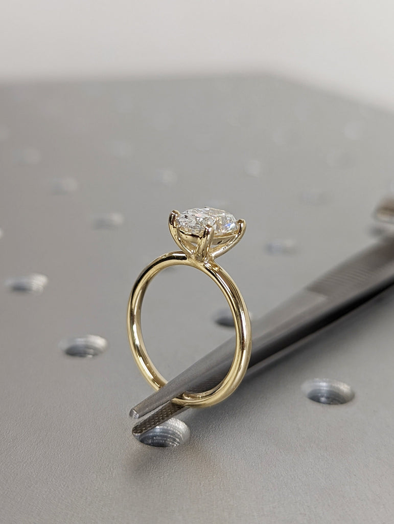 1.5 Carat Solitaire Engagement Ring Oval Cut Moissanite Set in 14K Solid Yellow Gold Available White and Rose Gold