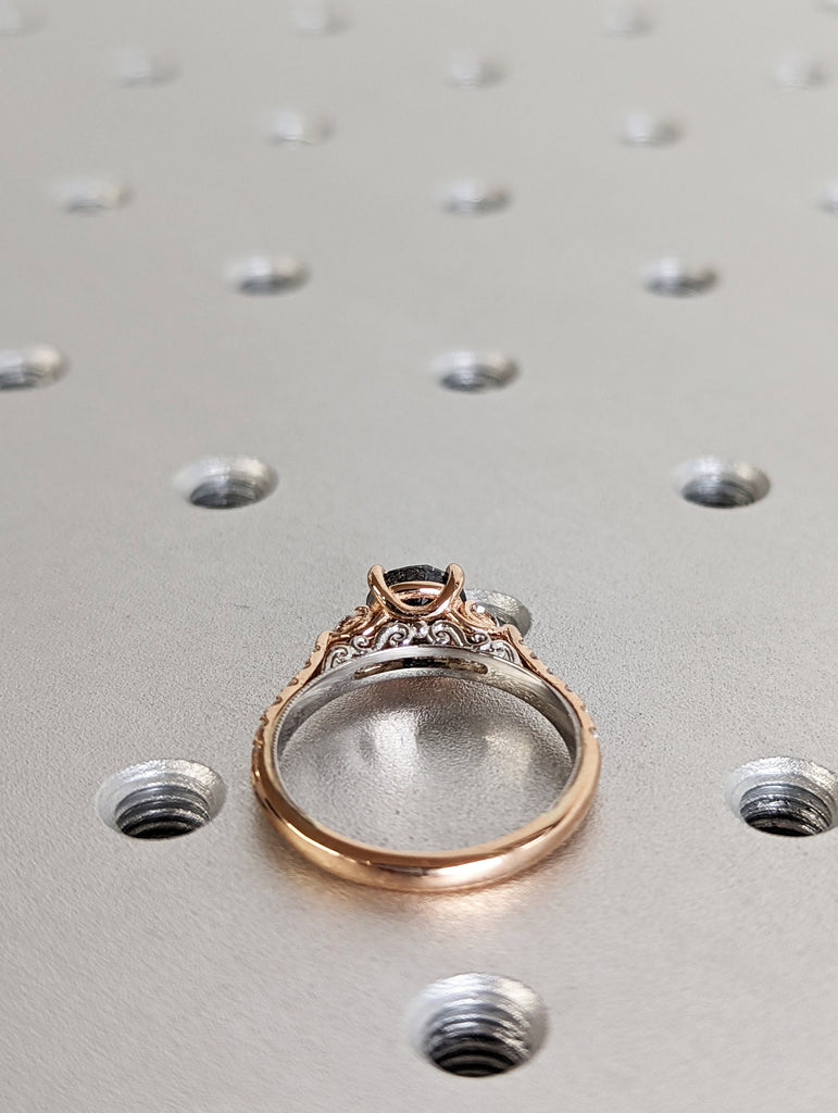 14k Rose Gold and White Gold Engagement Ring: Round cut Salt and Pepper Grey Diamond