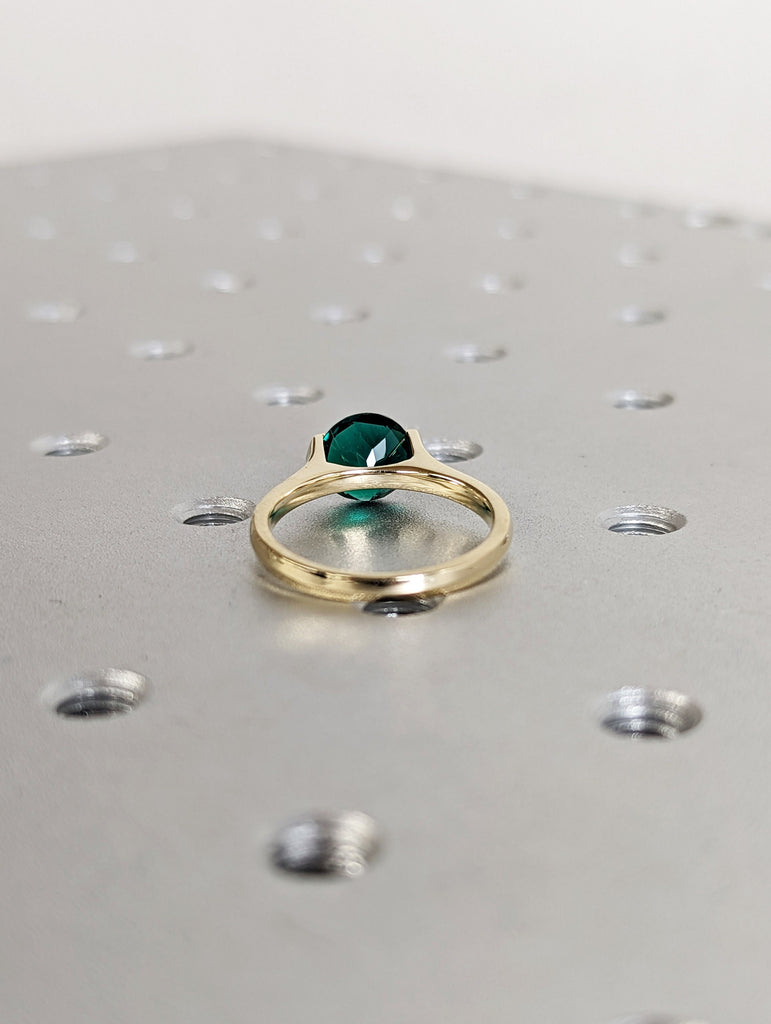 Solid Gold Lab Emerald Engagement Ring | 8mm Green Gemstone Birthstone Ring | Knife Edge Band Tension Setting Ring