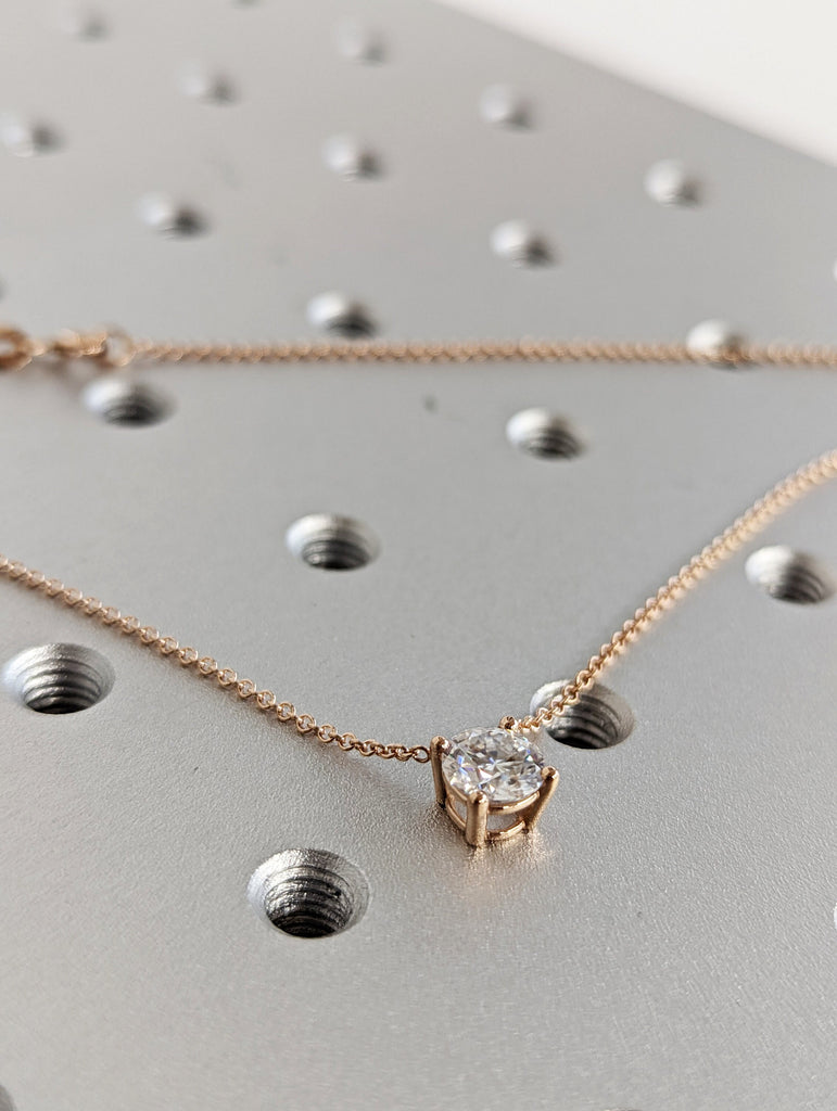 1CT 14k Round Moissanite Necklace / Round Solitaire Necklace / Round Diamond Necklace /Layering Diamond Necklace /Dainty Diamond Necklace