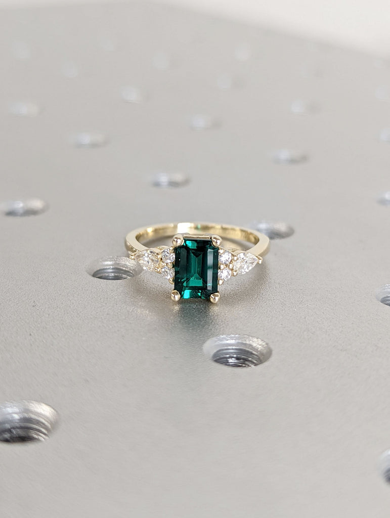 Emerald ring vintage emerald engagement ring 14k yellow gold ring gift unique antique wedding promise anniversary ring for her