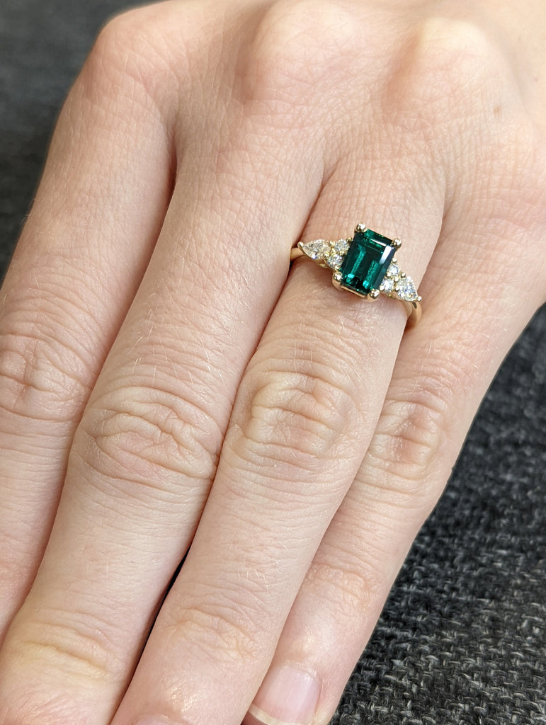 Emerald ring vintage emerald engagement ring 14k yellow gold ring gift unique antique wedding promise anniversary ring for her