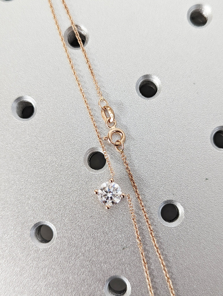 1CT 14k Round Moissanite Necklace / Round Solitaire Necklace / Round Diamond Necklace /Layering Diamond Necklace /Dainty Diamond Necklace