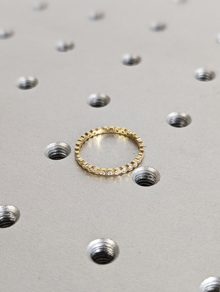 14k 18k Gold Full Diamond Moissanite Eternity Ring, Stackable Ring Wedding Band, Bezel Set Ring for Her, Dainty Wedding Engagement Ring