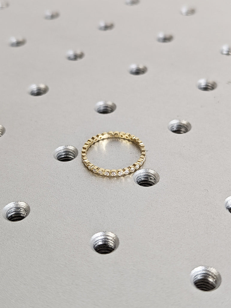 14k 18k Gold Full Diamond Moissanite Eternity Ring, Stackable Ring Wedding Band, Bezel Set Ring for Her, Dainty Wedding Engagement Ring