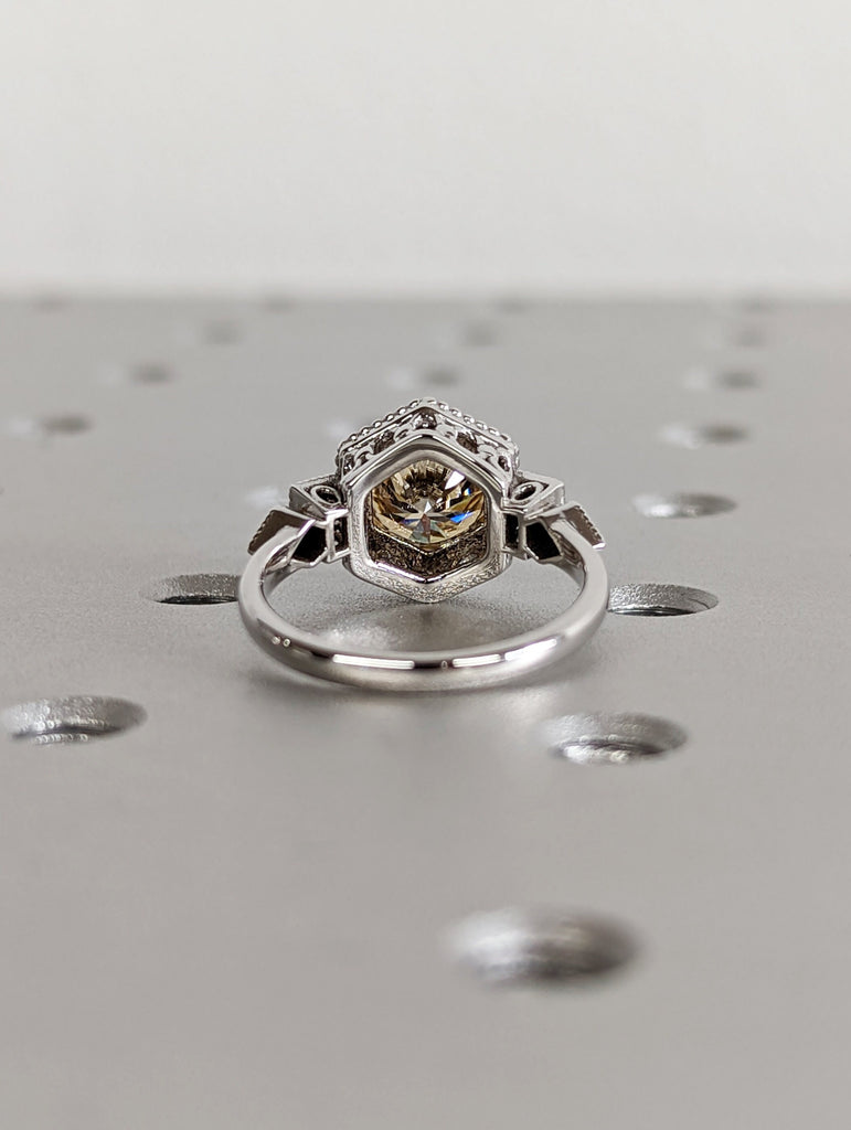 Vintage yellow moissanite engagement ring 14k white gold diamond Art deco wedding ring Vintage Filigree Ring engagement anniversary promise image #7