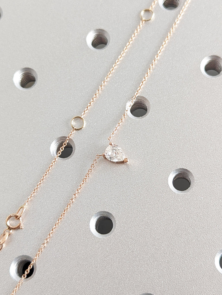 Lab Diamond Necklace Pear Pendant For Ladies, Pear Shape Solitaire Pendant 14k Rose Gold Necklace, Teardrop Shape Pendant, Minimalist Gift