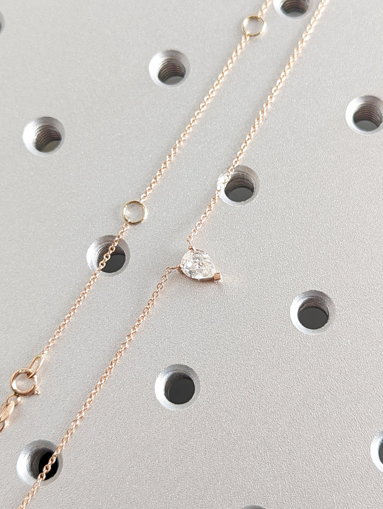 VVS Moissanite Pear cut Solitaire Pendant Necklace | 14k Rose Gold Woman Necklace | Minimalist Everyday Necklace