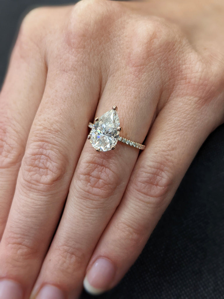 14K Solid Gold Engagement Ring /3CT Pear Moissanite Diamond Wedding Ring/Moissanite Engagement Ring/Stack Ring/Promise ring/Rose gold
