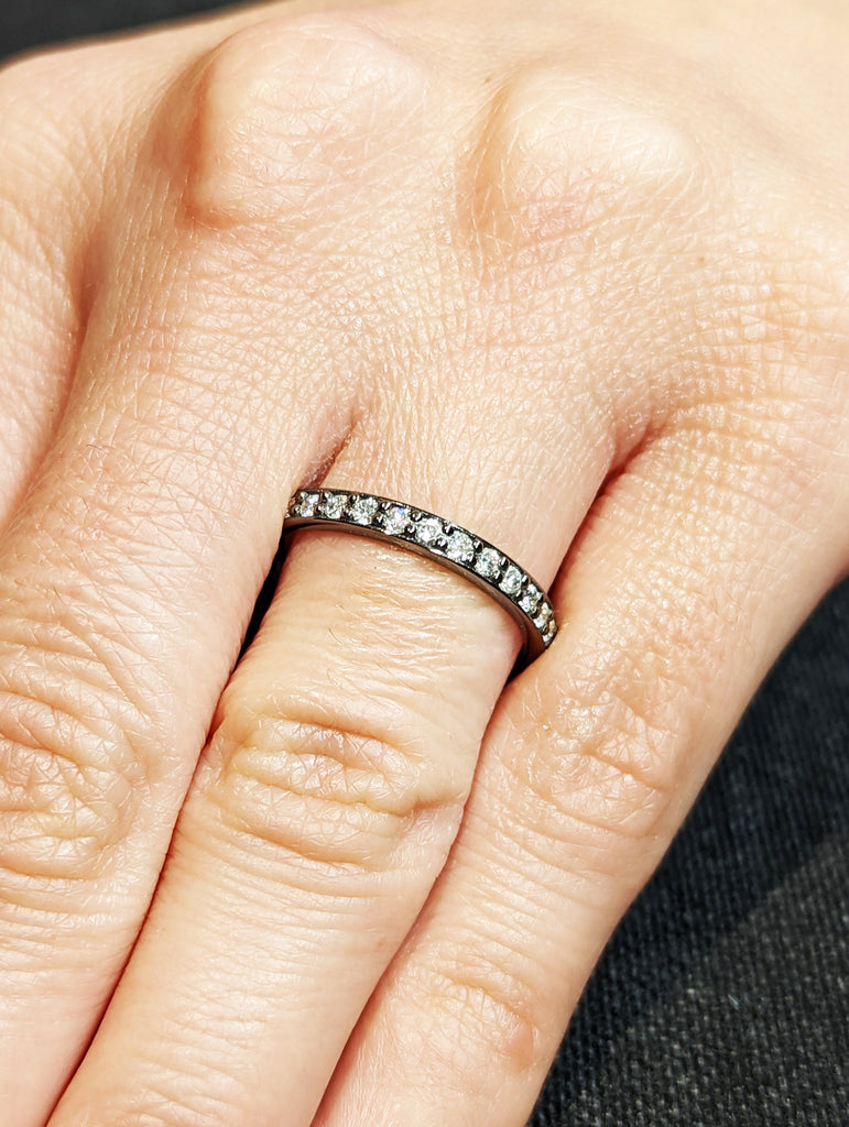 Eternity Ring / 14k Black Gold / Channel Pave Diamond Eternity Band / Full Eternity Stackable Ring / Black Gold White Diamond / Vintage Ring