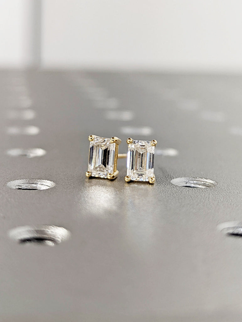 14K Solid Gold Moissanite Stud Earrings, 0.5ct Emerald Cut Moissanite Solitaire Studs, Everyday Earrings, Minimalist Earrings, Gift for Her