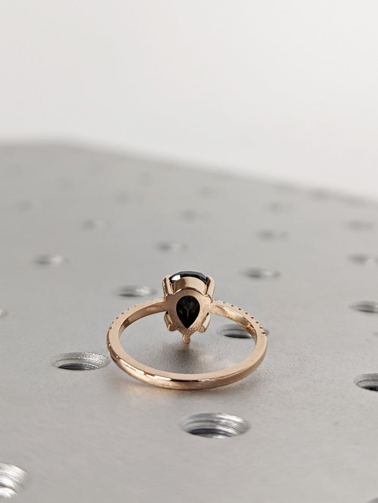 1.5 Carat 1920's Raw Salt and Pepper Diamond, Pear Diamond Ring, Unique Engagement Bridal , Black, Gray Pear 14k Yellow, Rose White Gold