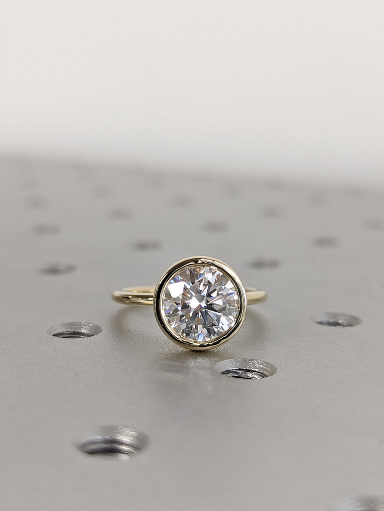 3 Carat Round Bezel Solitaire Ring Brilliant Cut Lab Diamond Engagement Ring Dainty Promise Bezel Ring Solitaire Bezel Ring image #2