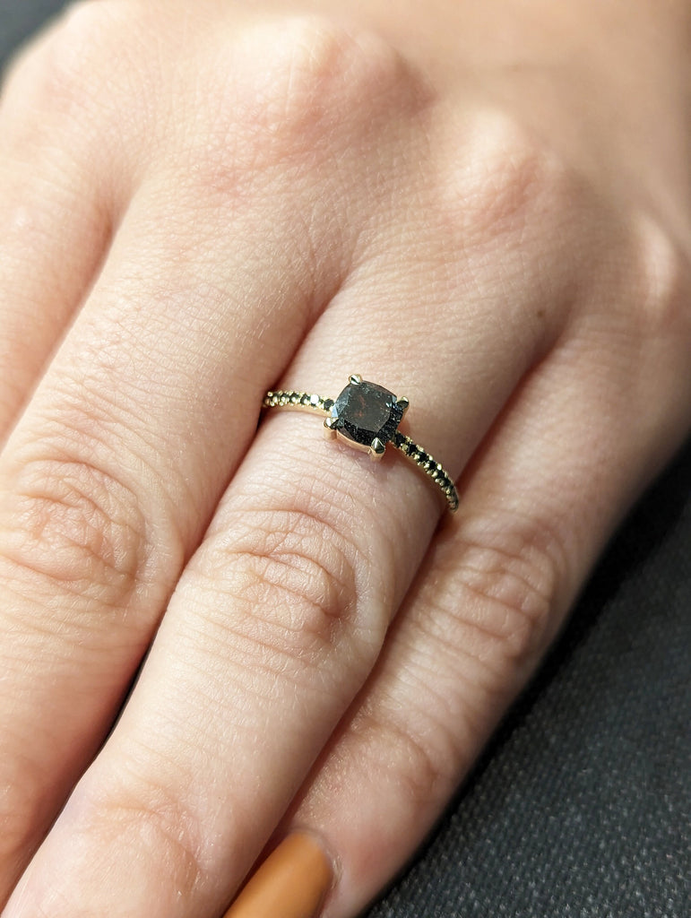 Vintage Salt and Pepper Diamond Engagement Ring White Gold Antique Cushion cut ring Bridal Diamond Art deco Wedding Ring Anniversary ring