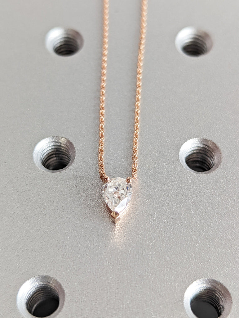 VVS Moissanite Pear cut Solitaire Pendant Necklace | 14k Rose Gold Woman Necklace | Minimalist Everyday Necklace