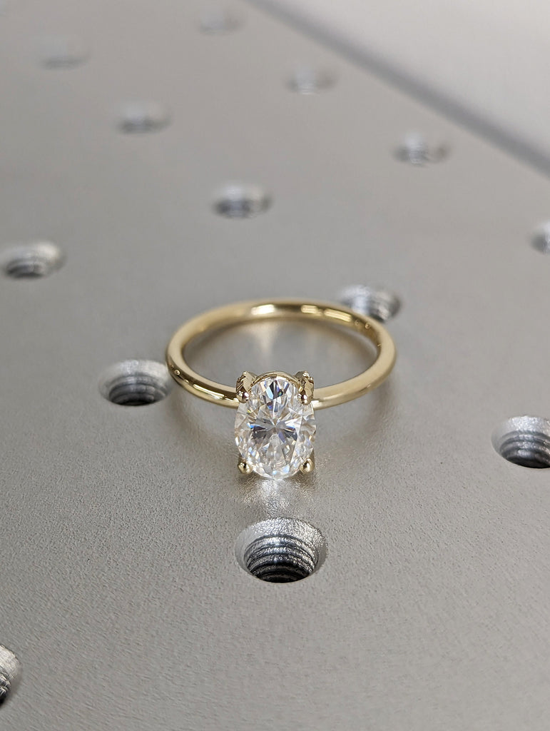 1.5 ct. Pavé Basket engagement ring, solitaire oval moissanite ring, 6x8mm Oval Cut Solitaire Vintage Engagement Ring in 14K Yellow gold