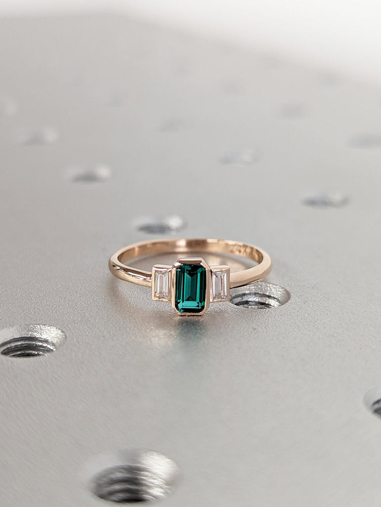 Emerald baguette ring 14k gold Emerald Ring Baguette Emerald Ring 14k Solid Gold Minimalist Emerald Ring Stacking Three Stone Emerald Ring