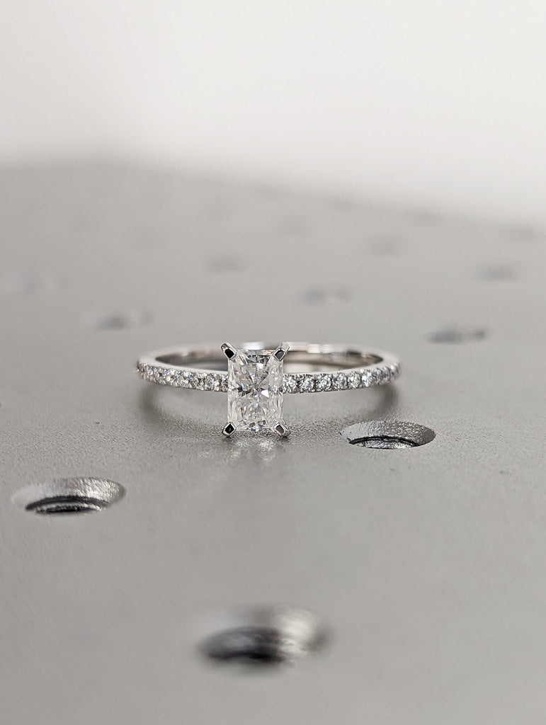 Radiant cut moissanite diamond engagement ring Unique 18k white gold engagement ring solitaire moissanite Bridal ring Anniversary ring gift