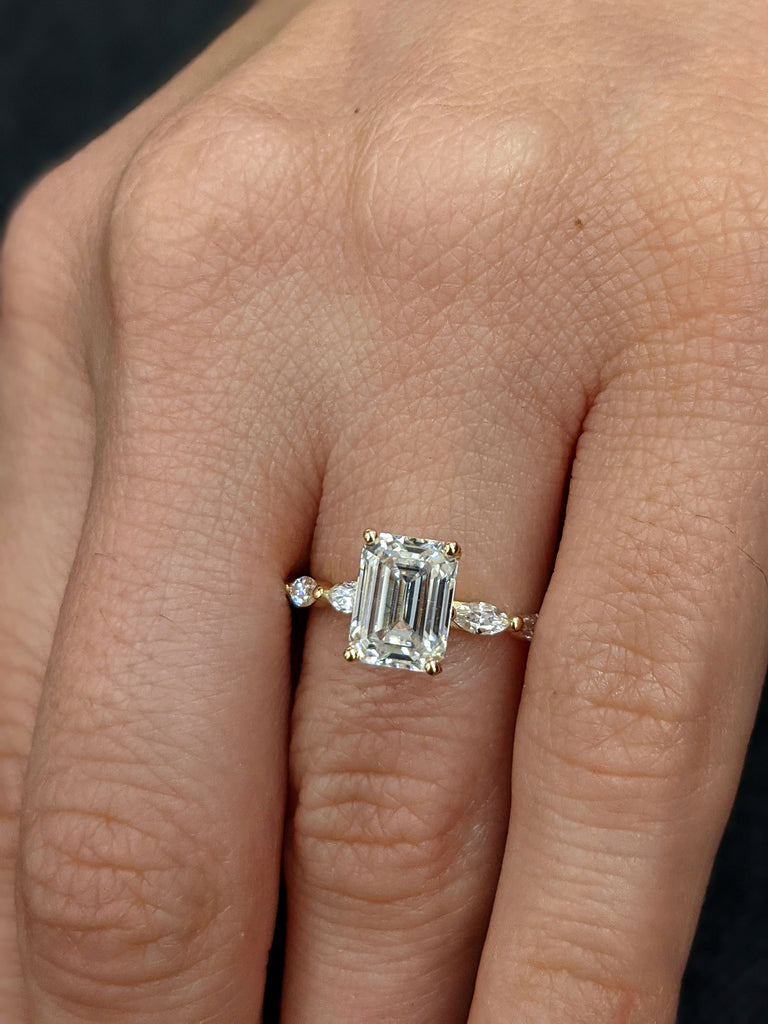 1.5ct Emerald cut Moissanite engagement ring vintage Yellow gold engagement ring women marquise wedding Bridal gift for her