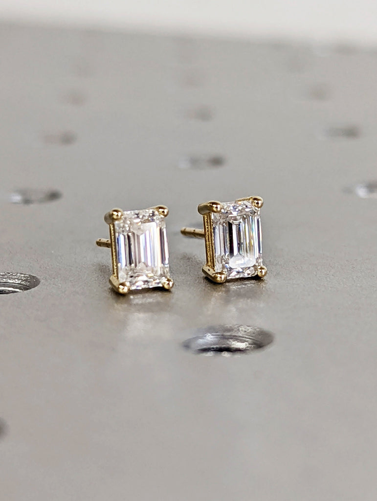 14K Solid Gold Moissanite Stud Earrings, 0.5ct Emerald Cut Moissanite Solitaire Studs, Everyday Earrings, Minimalist Earrings, Gift for Her