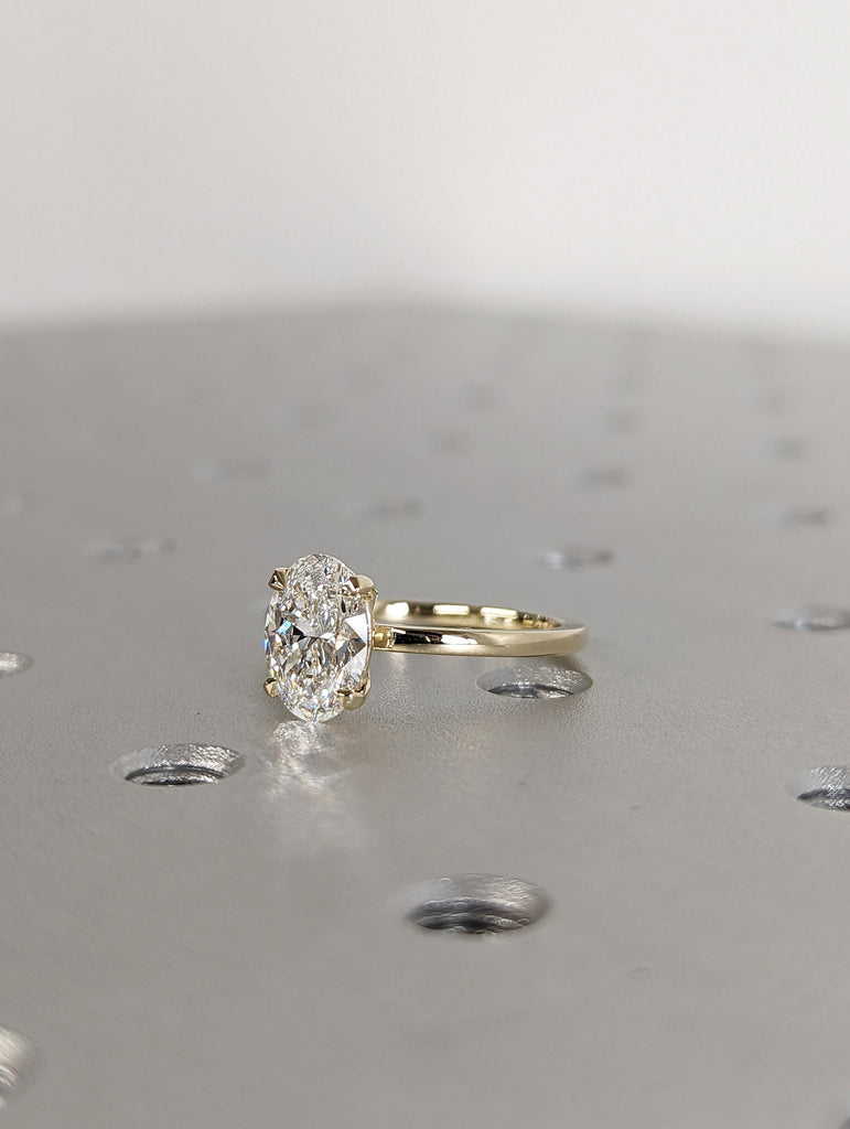 Certified Lab Created Diamond Engagement Ring | 14k Yellow Gold Oval cut Solitaire Ring | 1, 1.5, 2ct Diamond Ring | Simple Promise Ring