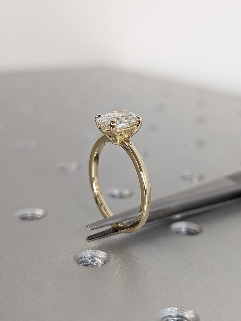 Certified Lab Created Diamond Engagement Ring | 14k Yellow Gold Oval cut Solitaire Ring | 1, 1.5, 2ct Diamond Ring | Simple Promise Ring