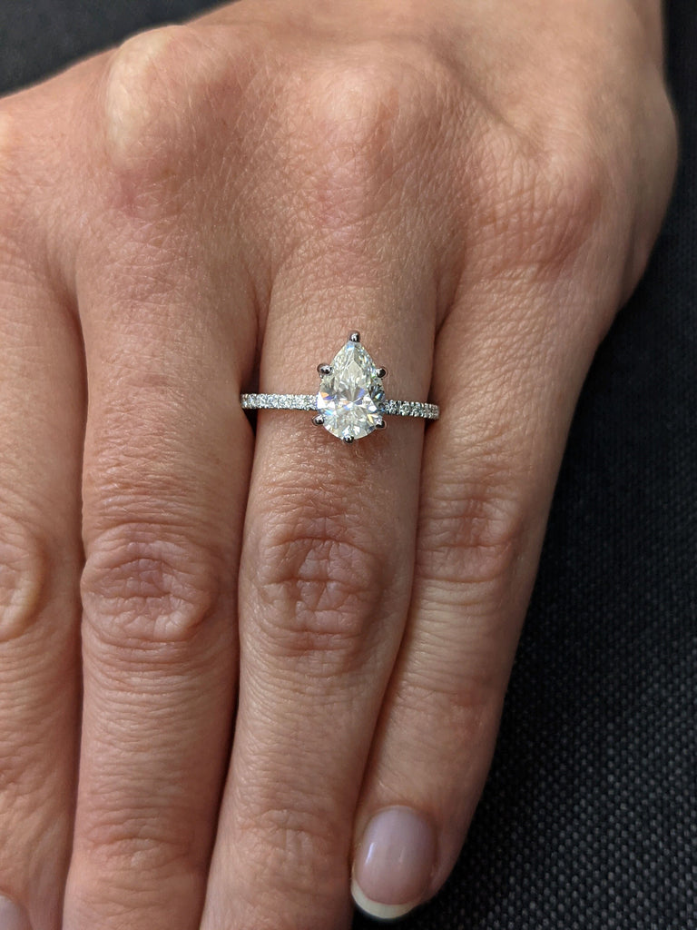 Pear Engagement Ring, 1.5Ct Pear cut Moissanite engagement ring, moissanite hidden halo ring, Pear Moissanite Ring, Hidden Halo Ring