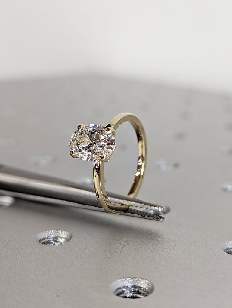 Certified Lab Created Diamond Engagement Ring | 14k Yellow Gold Oval cut Solitaire Ring | 1, 1.5, 2ct Diamond Ring | Simple Promise Ring
