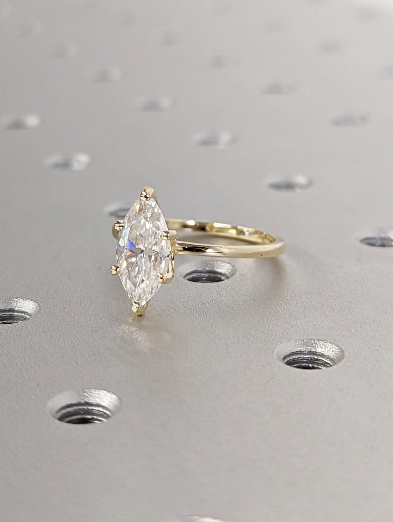 2 Carat Marquise Engagement Ring, Marquise Moissanite Solitaire Engagement Ring, Wedding Ring, Anniversary Ring, 14K Solid Real Yellow Gold image #2