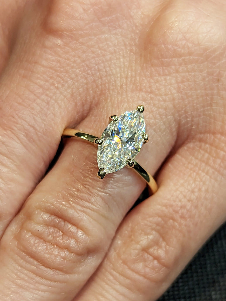 2 Carat Marquise Engagement Ring, Marquise Moissanite Solitaire Engagement Ring, Wedding Ring, Anniversary Ring, 14K Solid Real Yellow Gold image #10