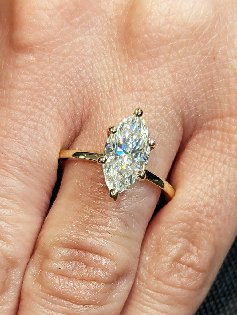 2 Carat Marquise Engagement Ring, Marquise Moissanite Solitaire Engagement Ring, Wedding Ring, Anniversary Ring, 14K Solid Real Yellow Gold image #9