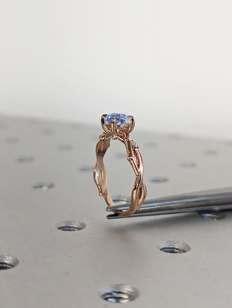 Unique Aquamarine Ring, Elegant Engagement Ring, Blue Promise Ring, 14k Round Cut Aquamarine Ring, Anniversary Birthday Gift For Her