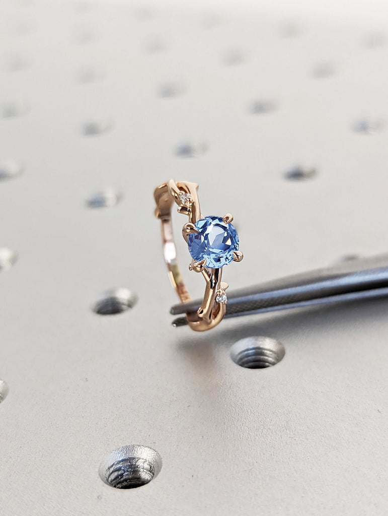 Unique Aquamarine Ring, Elegant Engagement Ring, Blue Promise Ring, 14k Round Cut Aquamarine Ring, Anniversary Birthday Gift For Her image #5