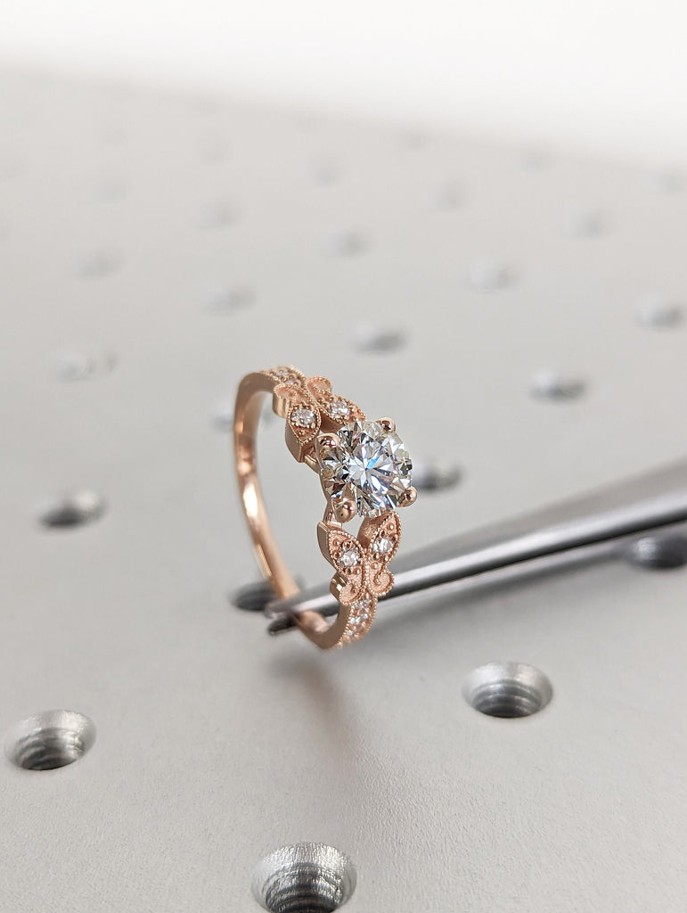 Butterfly Ring Moissanite engagement ring Rose gold, Gold Ring Handmade, Anniversary gift, Birthday Bestie gift, Gift for her