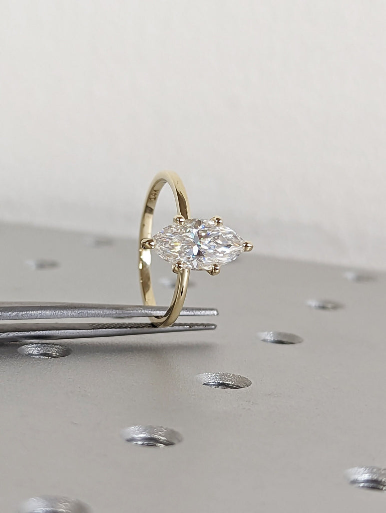 2 Carat Marquise Engagement Ring, Marquise Moissanite Solitaire Engagement Ring, Wedding Ring, Anniversary Ring, 14K Solid Real Yellow Gold image #8