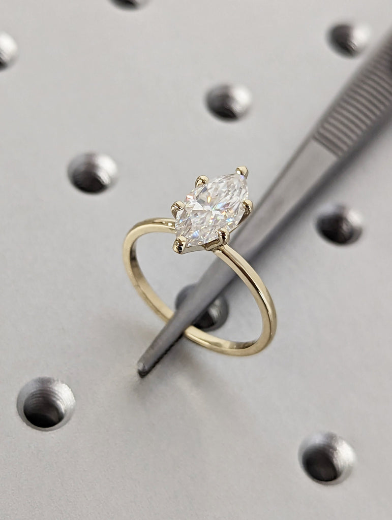 2 Carat Marquise Engagement Ring, Marquise Moissanite Solitaire Engagement Ring, Wedding Ring, Anniversary Ring, 14K Solid Real Yellow Gold image #6