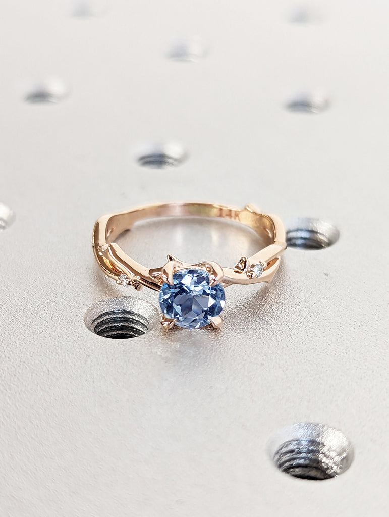 Unique Aquamarine Ring, Elegant Engagement Ring, Blue Promise Ring, 14k Round Cut Aquamarine Ring, Anniversary Birthday Gift For Her image #3