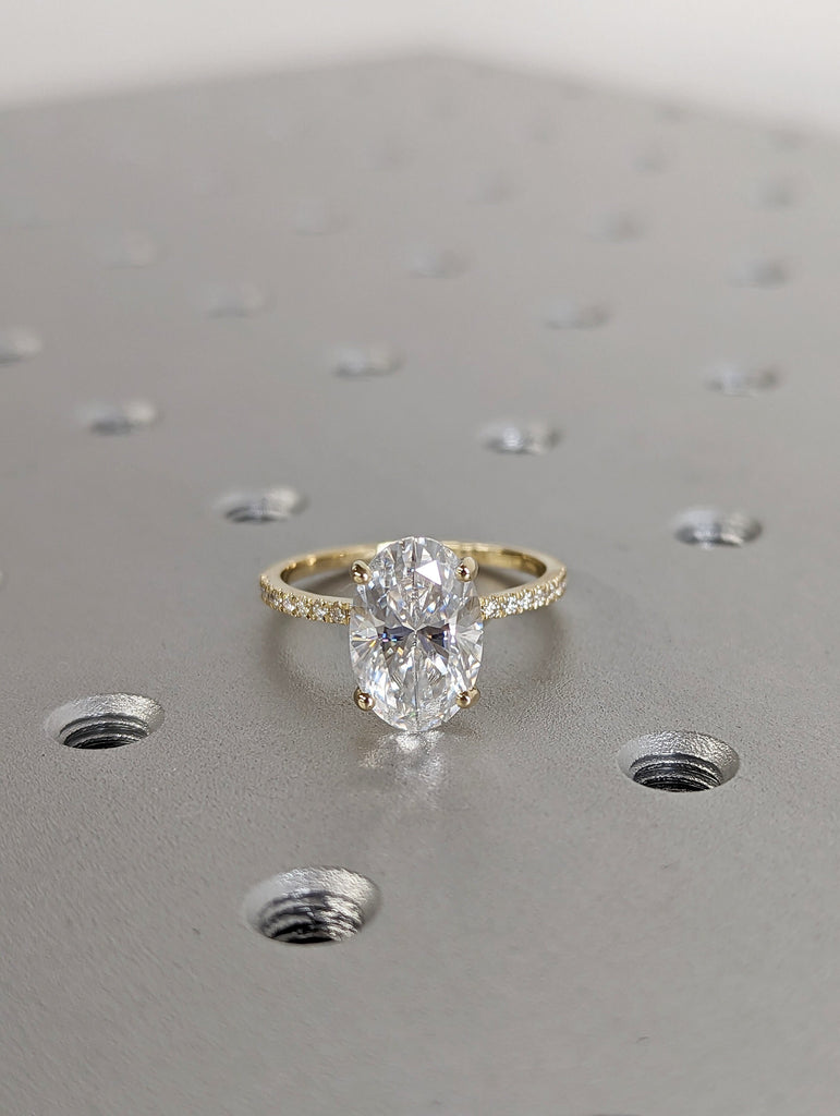 3cts Moissanite Oval Engagement Ring, Oval Moissanite and Solitaire Wedding Ring, Yellow Gold Moissanite Ring