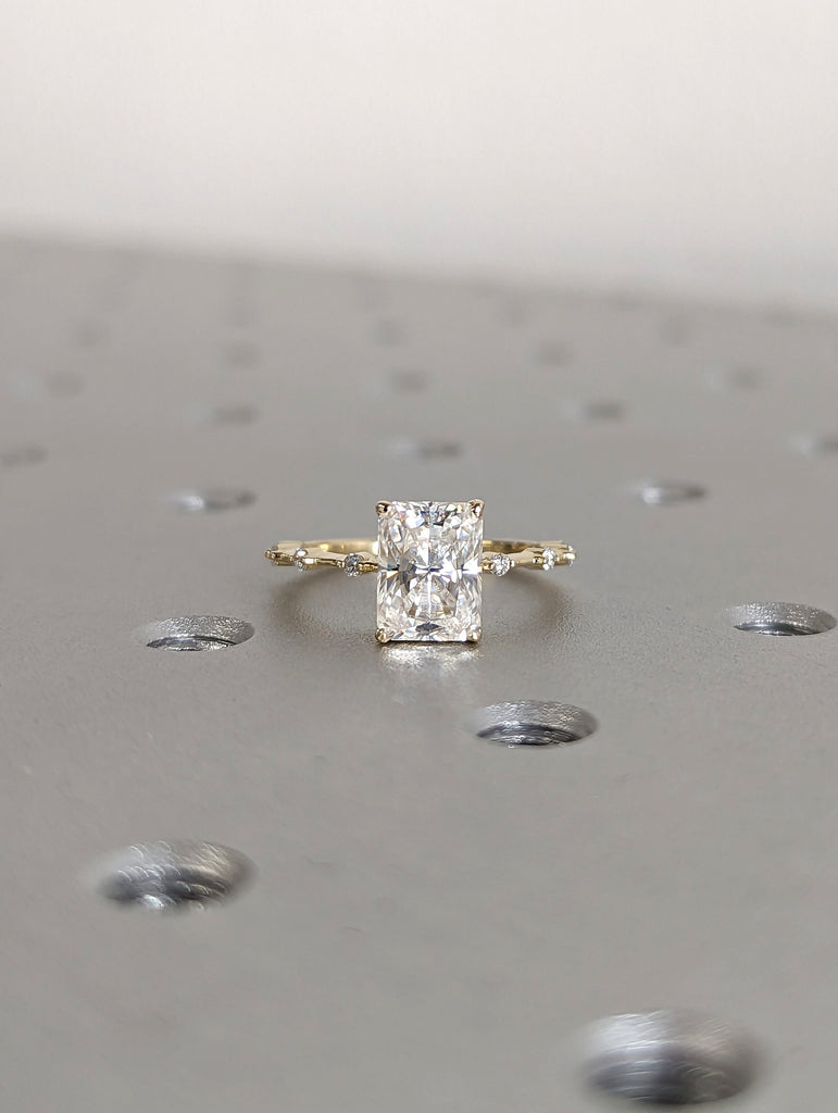 1.5 CT Radiant Engagement Ring, Dainty Moissanite Engagement Ring