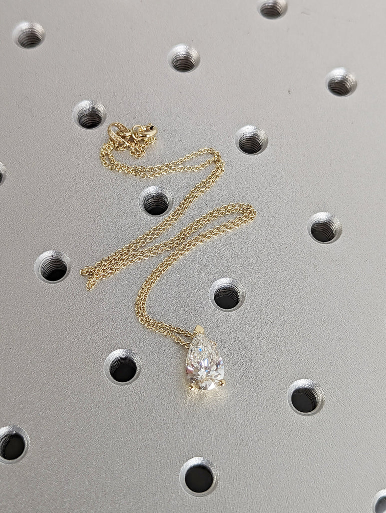 14K Gold Lab Diamond Pear Necklace, Solitaire Pendant, Teardrop Necklace, Pear Cut Diamond Necklace, Unique Diamond Necklace, Gift for Her