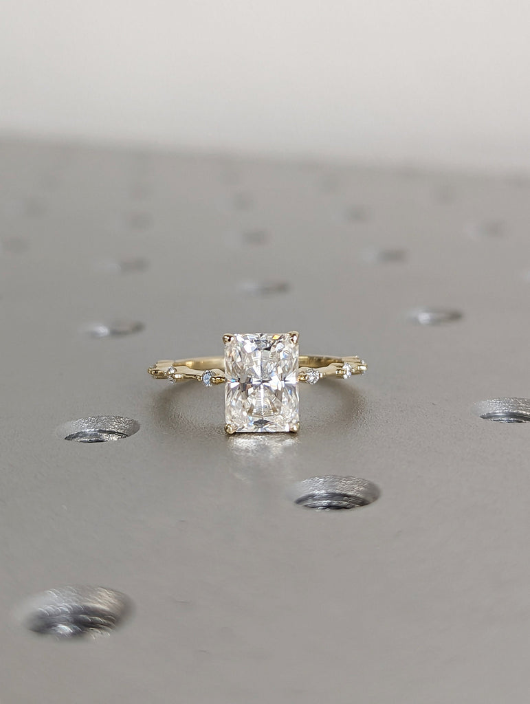 1.5 CT Radiant Engagement Ring, Dainty Moissanite Engagement Ring