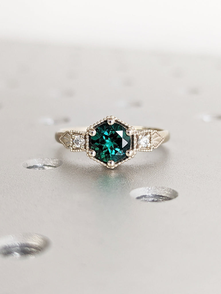 Emerald ring vintage emerald engagement ring 14k gold ring gift unique antique wedding promise anniversary ring for her simple promise ring image #2