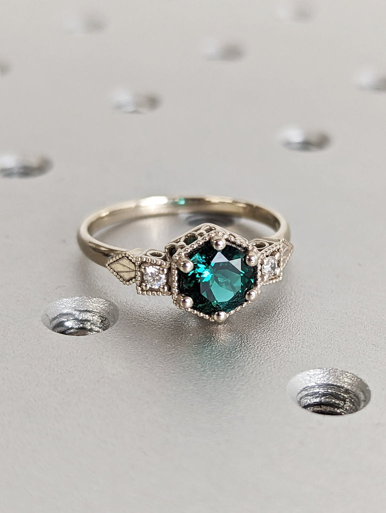 Emerald ring vintage emerald engagement ring 14k gold ring gift unique antique wedding promise anniversary ring for her simple promise ring image #4