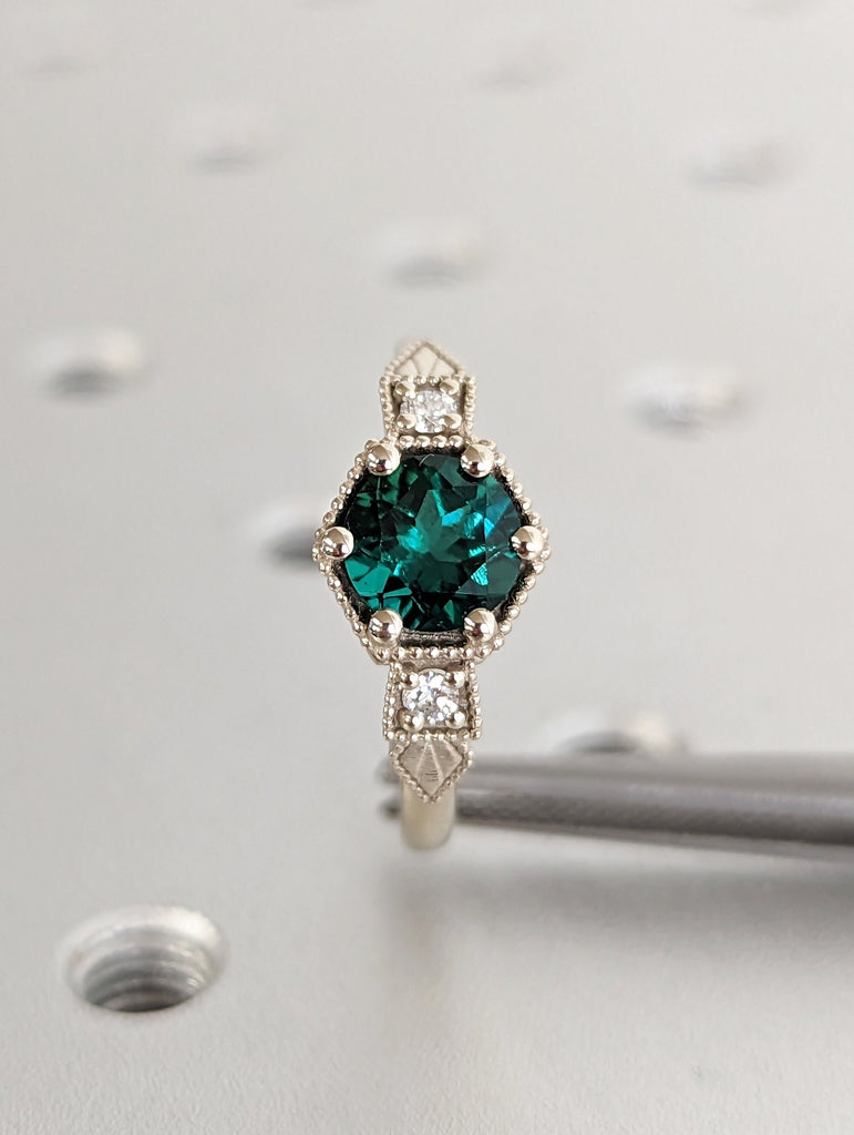 Emerald ring vintage emerald engagement ring 14k gold ring gift unique antique wedding promise anniversary ring for her simple promise ring image #7